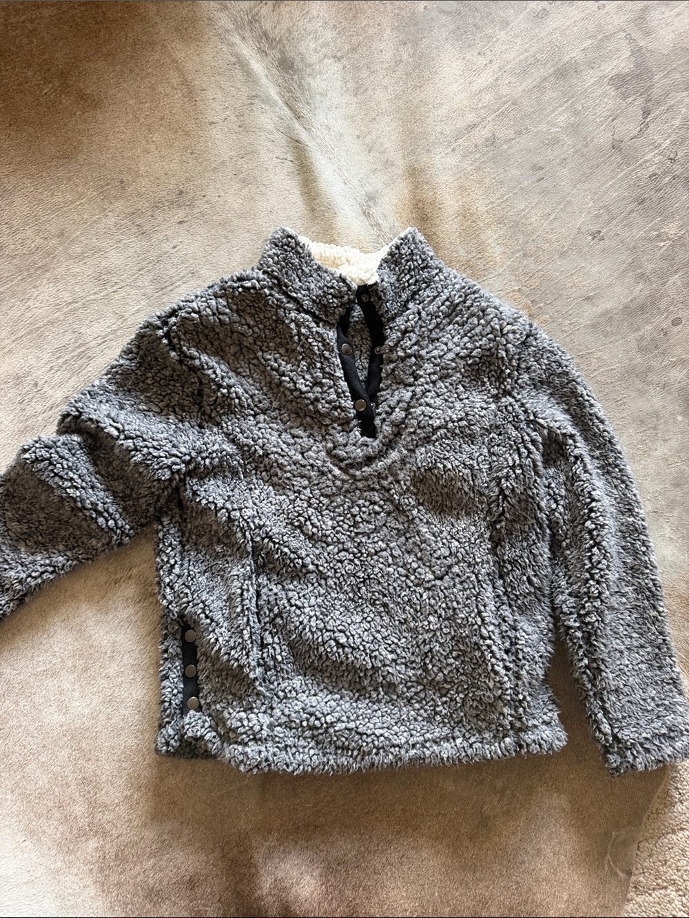 Plush Gray Sherpa Teddy Jacket with Snap Placket
